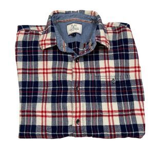 Flag & Anthem Mens‎ Blue and Red Vintage Wash Flannel Button Down Shirt Size XL